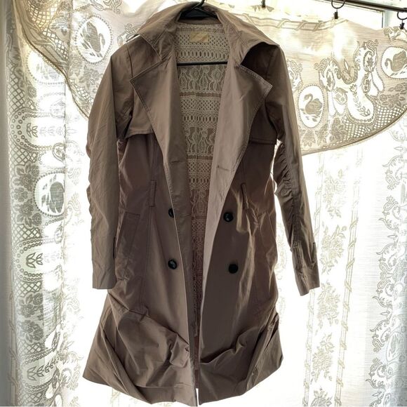 Re Verofonna Pleated Trench Coat Ruched Sleeve Size 38 Taupe Japanese designer - Picture 2 of 14